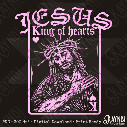 Jesus King of Hearts Light Pink Sublimation Design PNG Digital Download Faith Card
