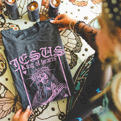 Jesus King of Hearts Light Pink Sublimation Design PNG Digital Download Faith Card