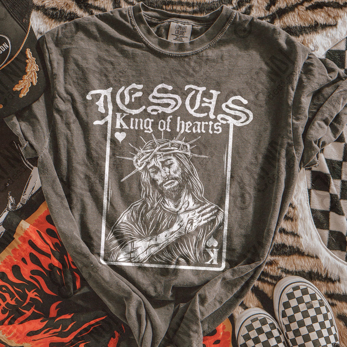 Jesus King of Hearts Light Sublimation Design PNG Digital Download Faith Card White