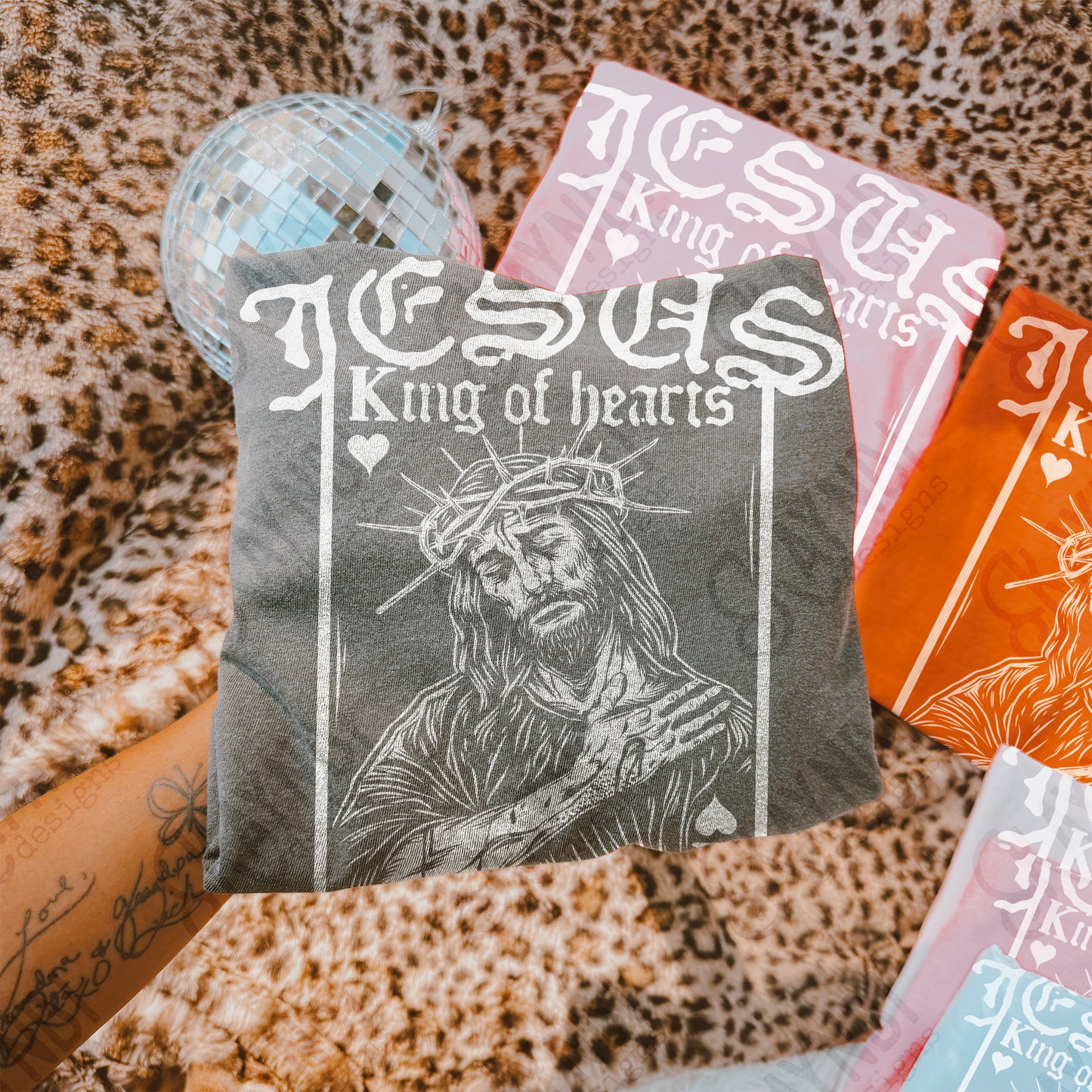 Jesus King of Hearts Light Sublimation Design PNG Digital Download Faith Card White