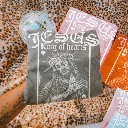 Jesus King of Hearts Light Sublimation Design PNG Digital Download Faith Card White