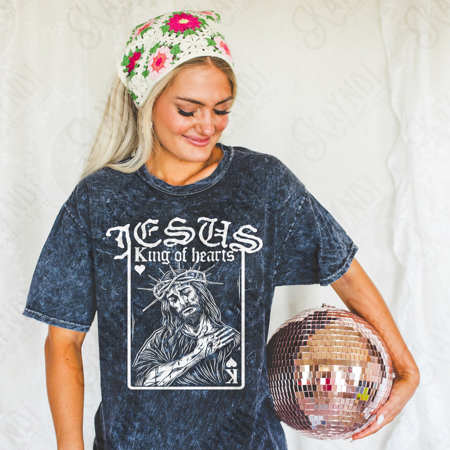 Jesus King of Hearts Light Sublimation Design PNG Digital Download Faith Card White