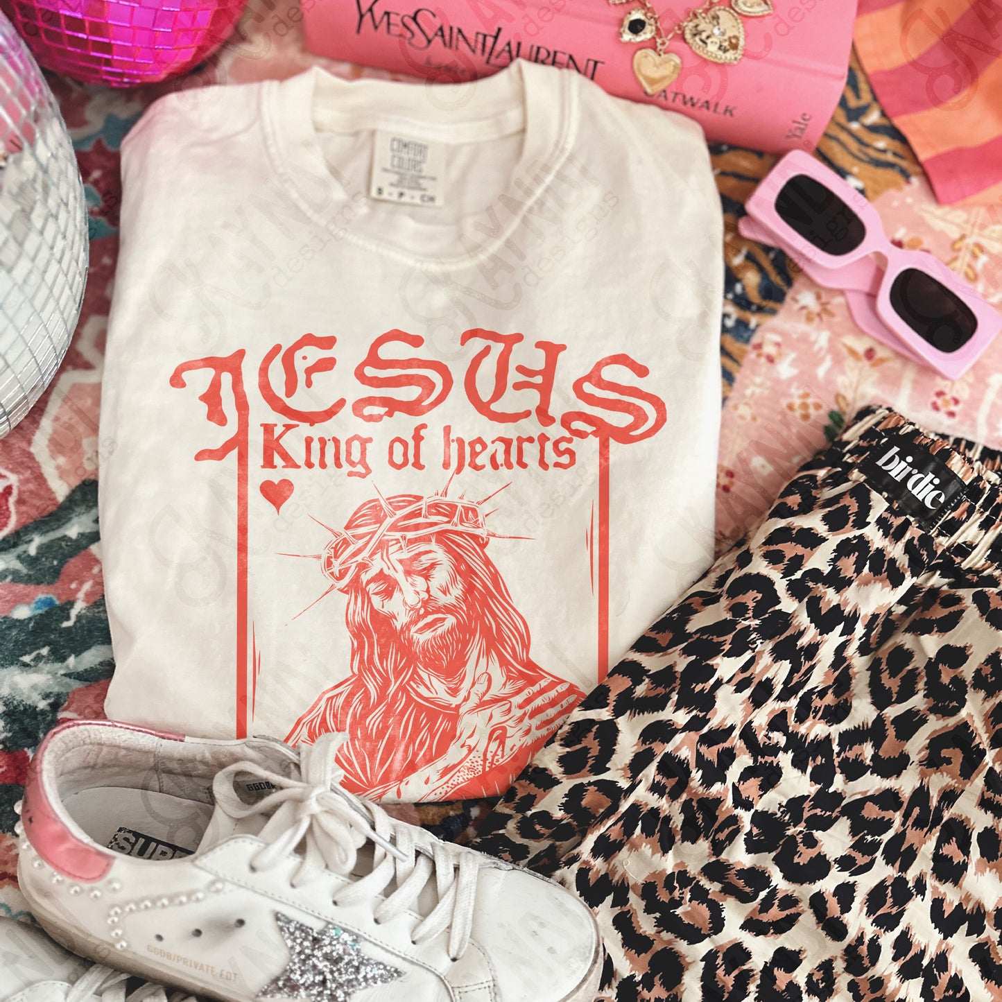 Jesus King of Hearts Red Sublimation Design PNG Digital Download Faith Card