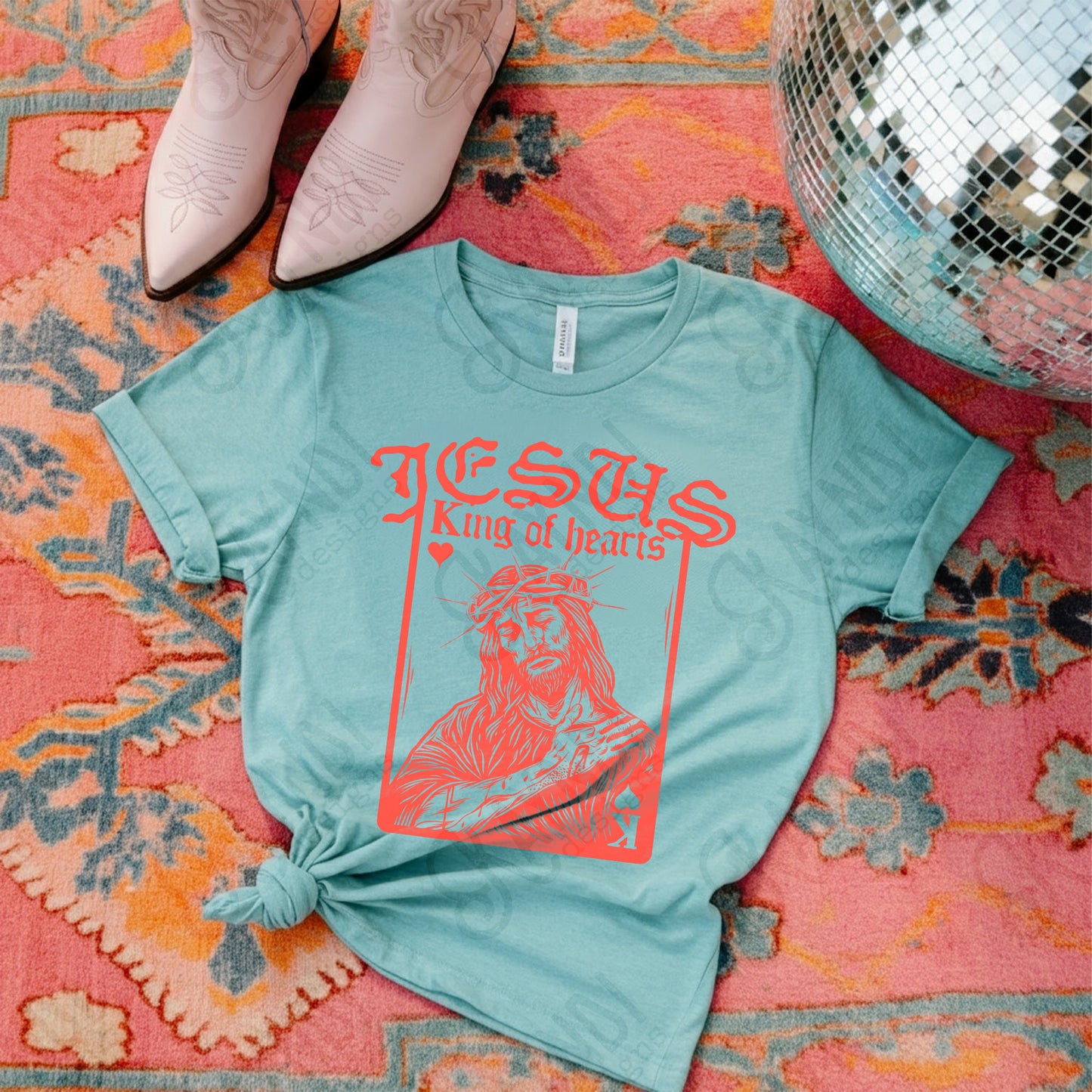 Jesus King of Hearts Red Sublimation Design PNG Digital Download Faith Card