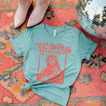 Jesus King of Hearts Red Sublimation Design PNG Digital Download Faith Card