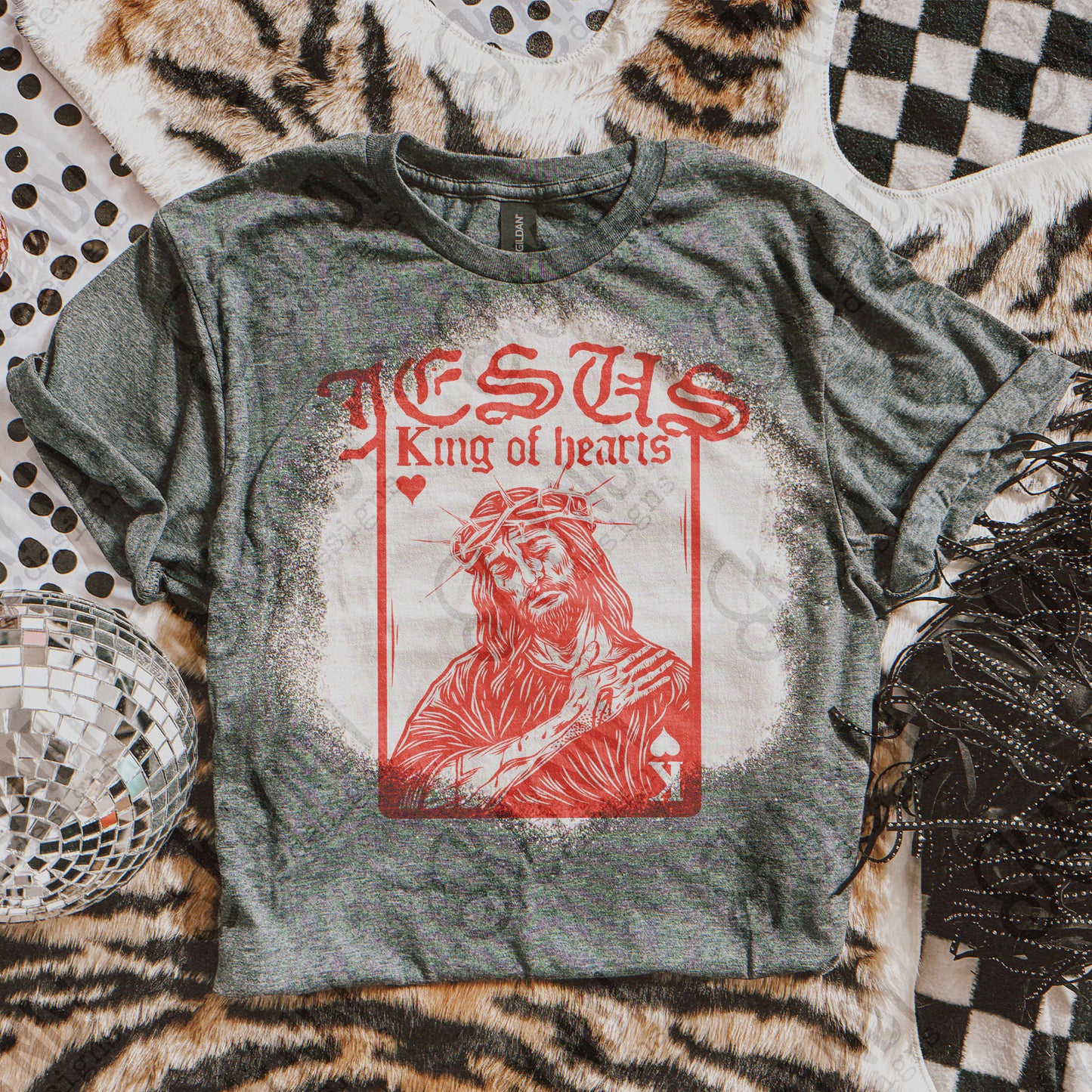 Jesus King of Hearts Red Sublimation Design PNG Digital Download Faith Card