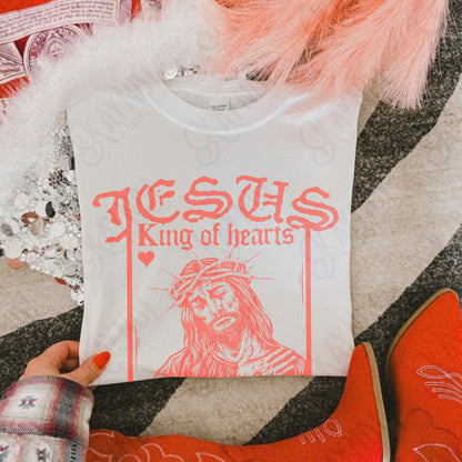 Jesus King of Hearts Red Sublimation Design PNG Digital Download Faith Card