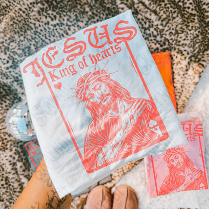 Jesus King of Hearts Red Sublimation Design PNG Digital Download Faith Card