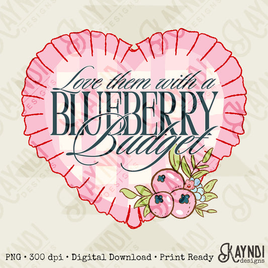 Love Them with a Blueberry Budget Sublimation Design PNG Digital Download Checker Plaid Heart