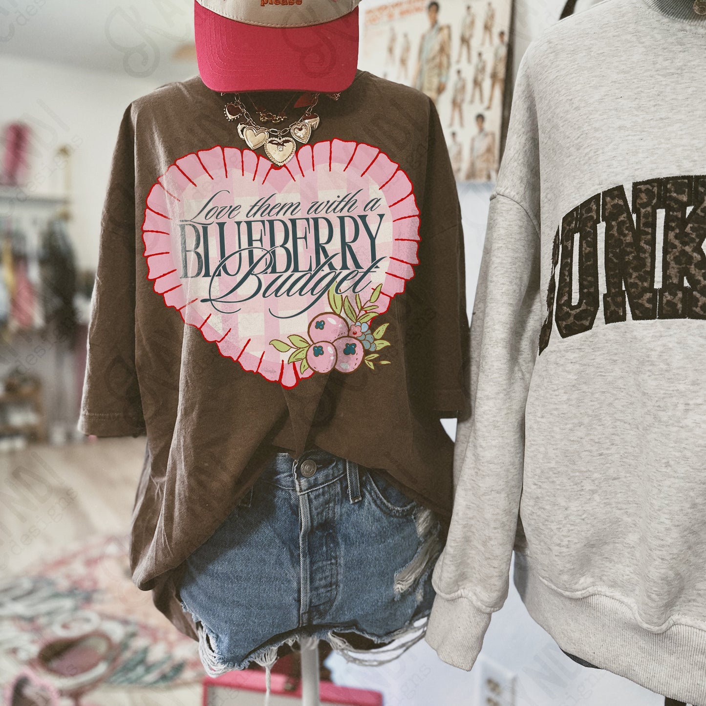 Love Them with a Blueberry Budget Sublimation Design PNG Digital Download Checker Plaid Heart