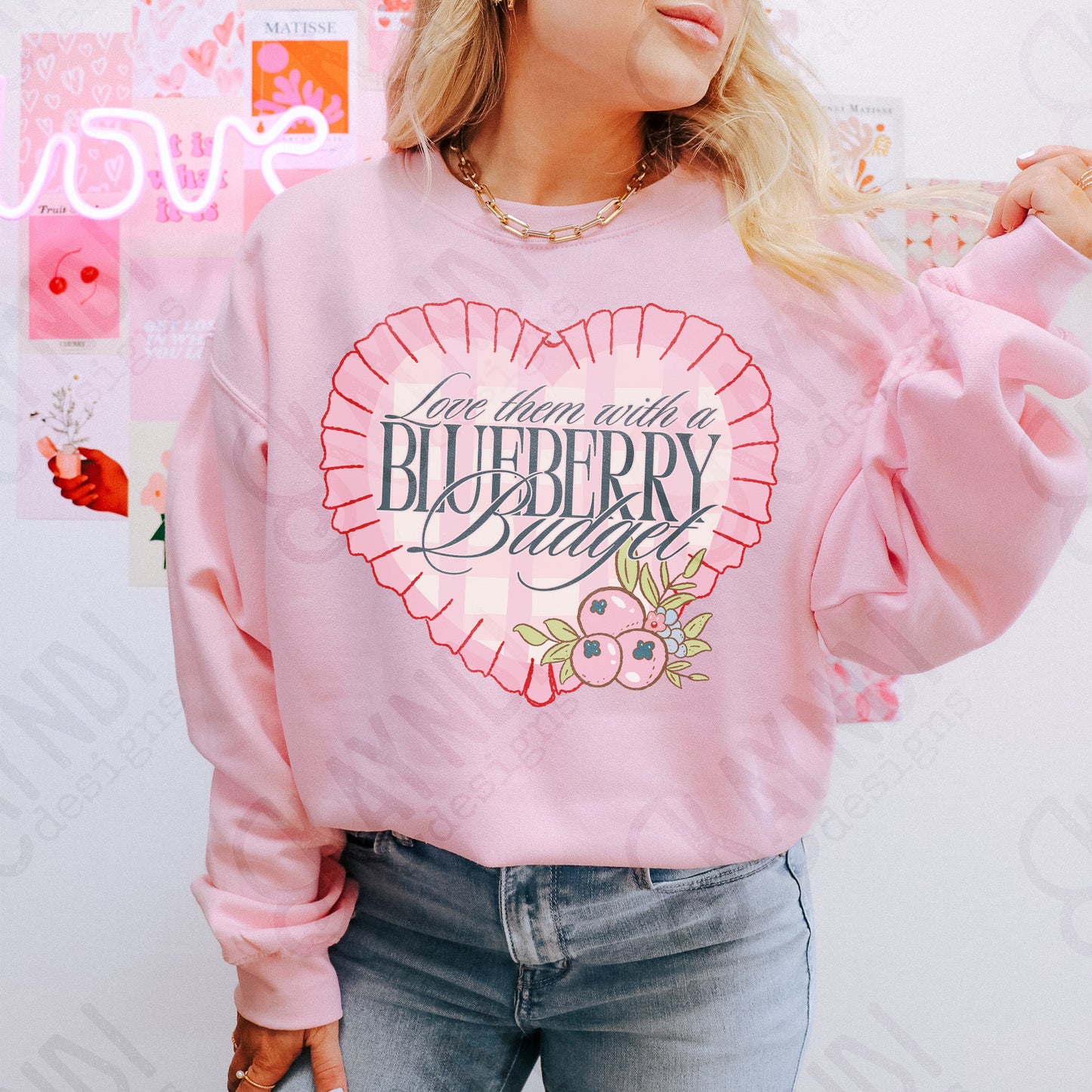 Love Them with a Blueberry Budget Sublimation Design PNG Digital Download Checker Plaid Heart