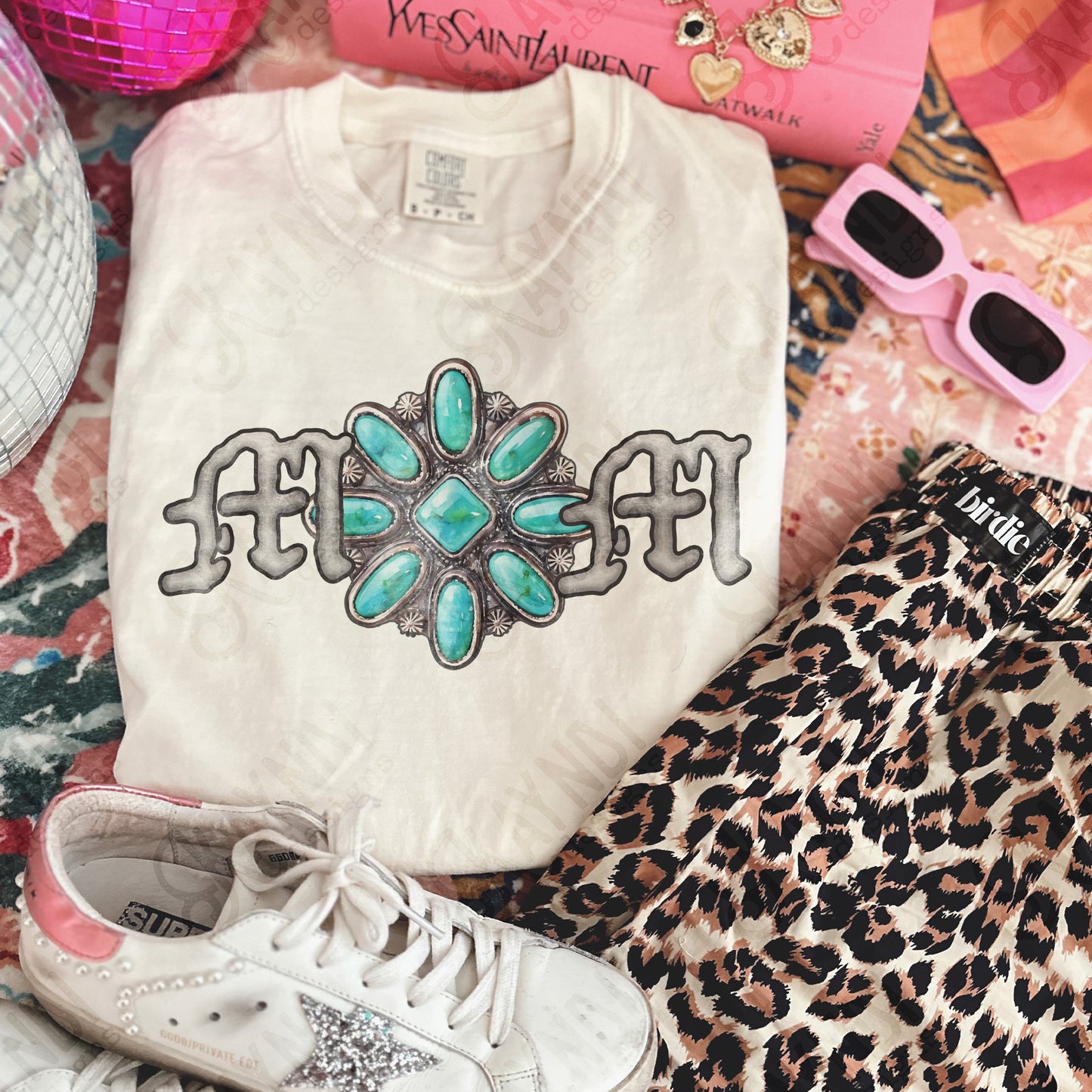 Mom Turquoise Concho Sublimation Design PNG Digital Download