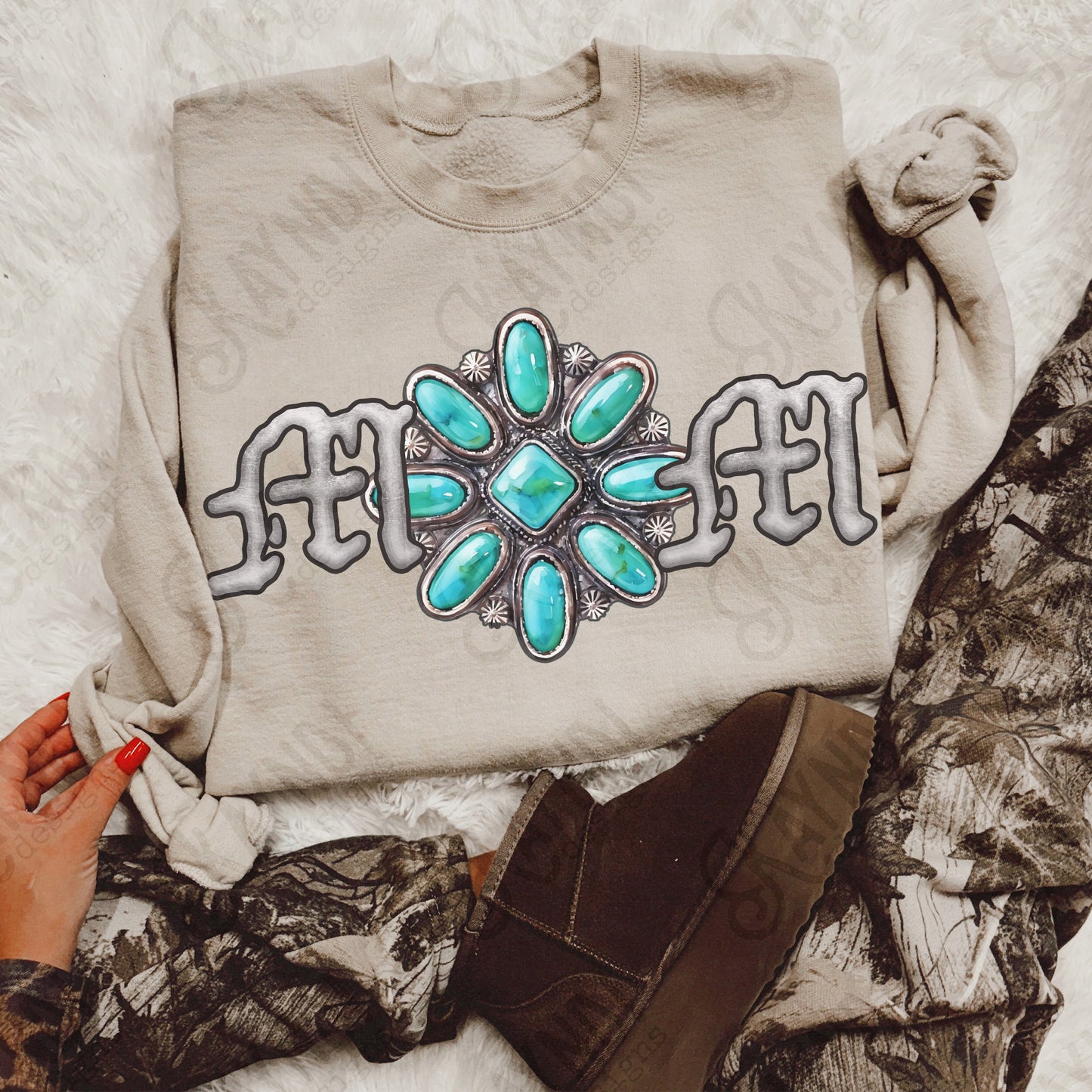 Mom Turquoise Concho Sublimation Design PNG Digital Download