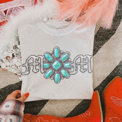 Mom Turquoise Concho Sublimation Design PNG Digital Download