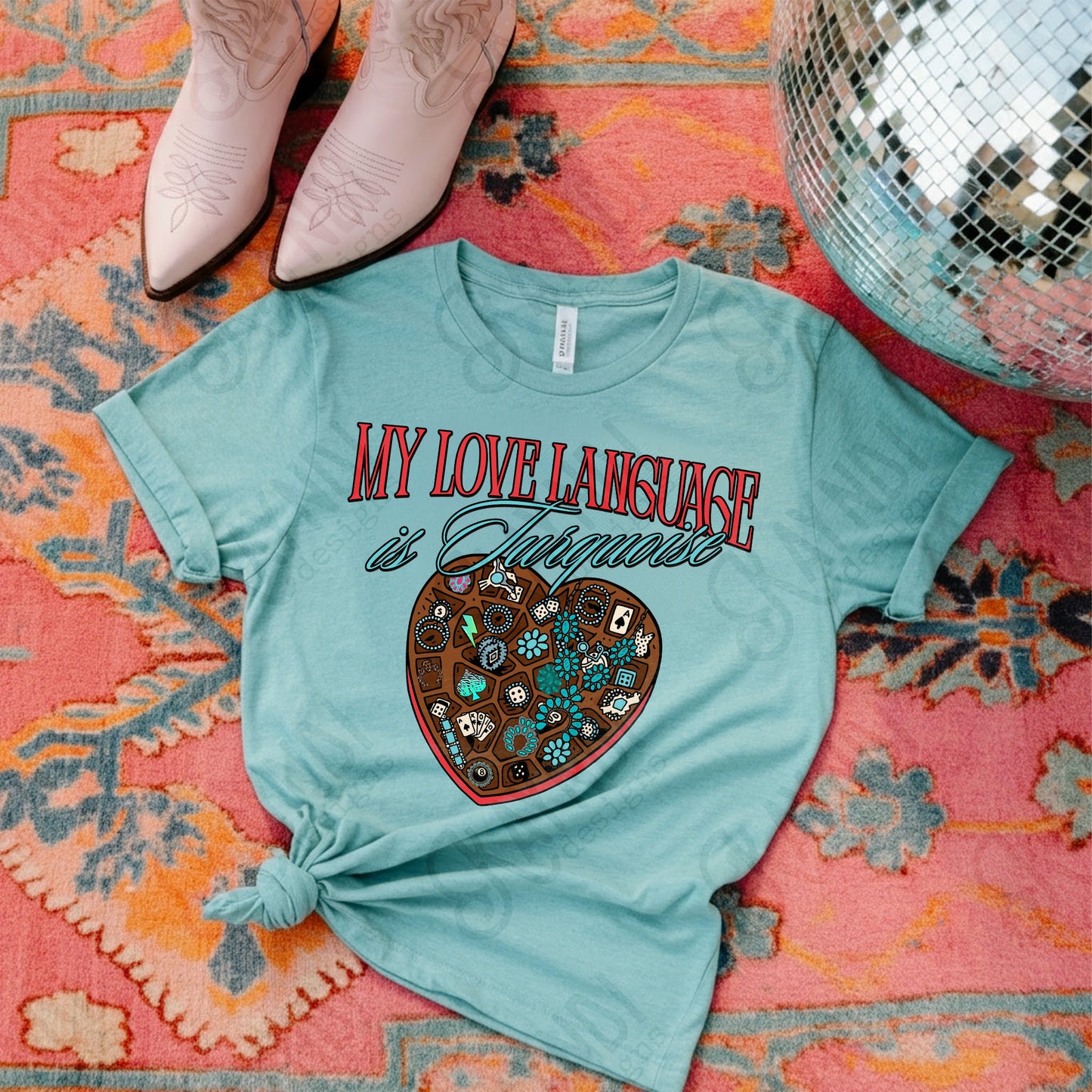 My Love Language is Turquoise Sublimation Design PNG Digital Download Valentine Heart Box