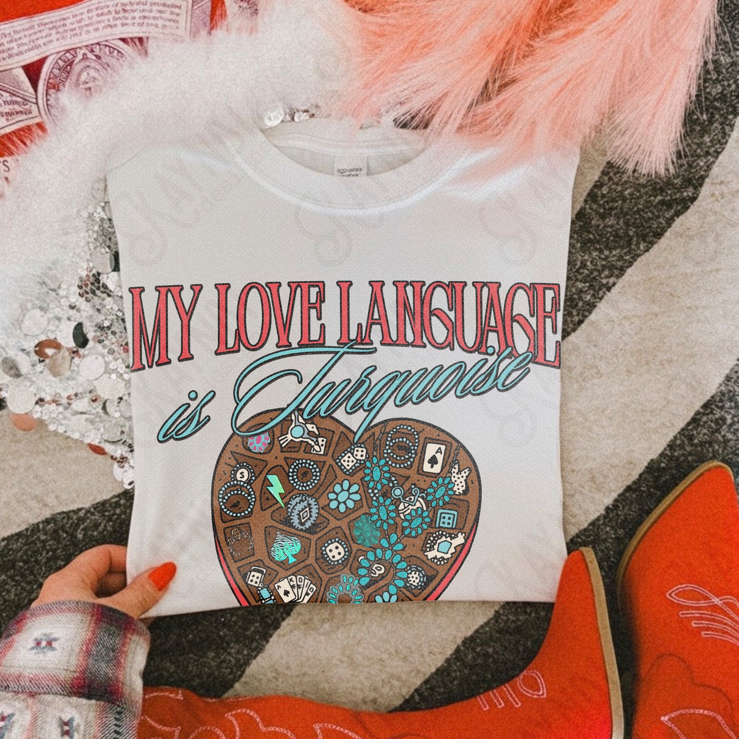 My Love Language is Turquoise Sublimation Design PNG Digital Download Valentine Heart Box