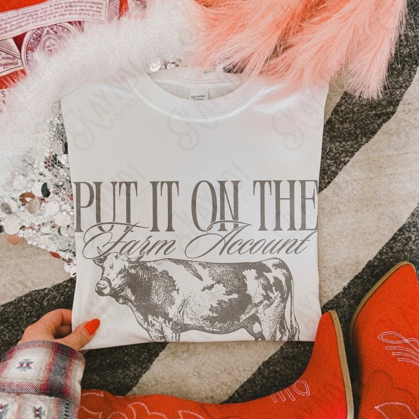 Put it on the Farm Account Sublimation Design PNG Digital Download Cow Bull
