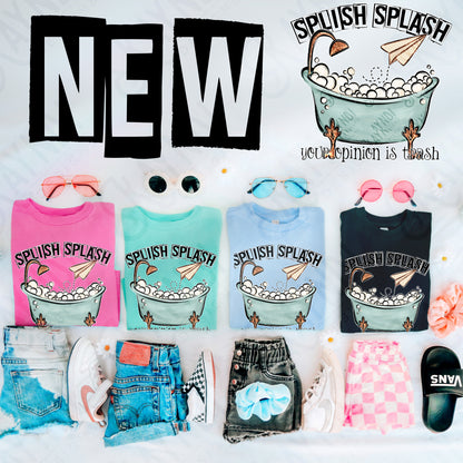 Splish Splash Your Opinion is Trash Blue Sublimation Design PNG Digital Download Bathtub Bubbles