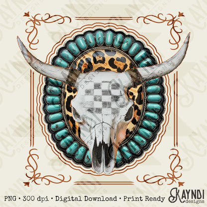 Steer Skull Sublimation Design PNG Digital Download Turquoise Concho