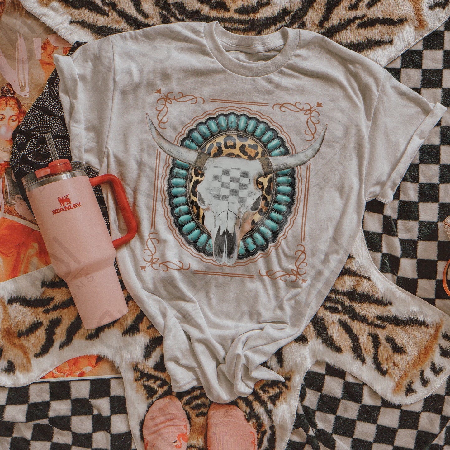 Steer Skull Sublimation Design PNG Digital Download Turquoise Concho