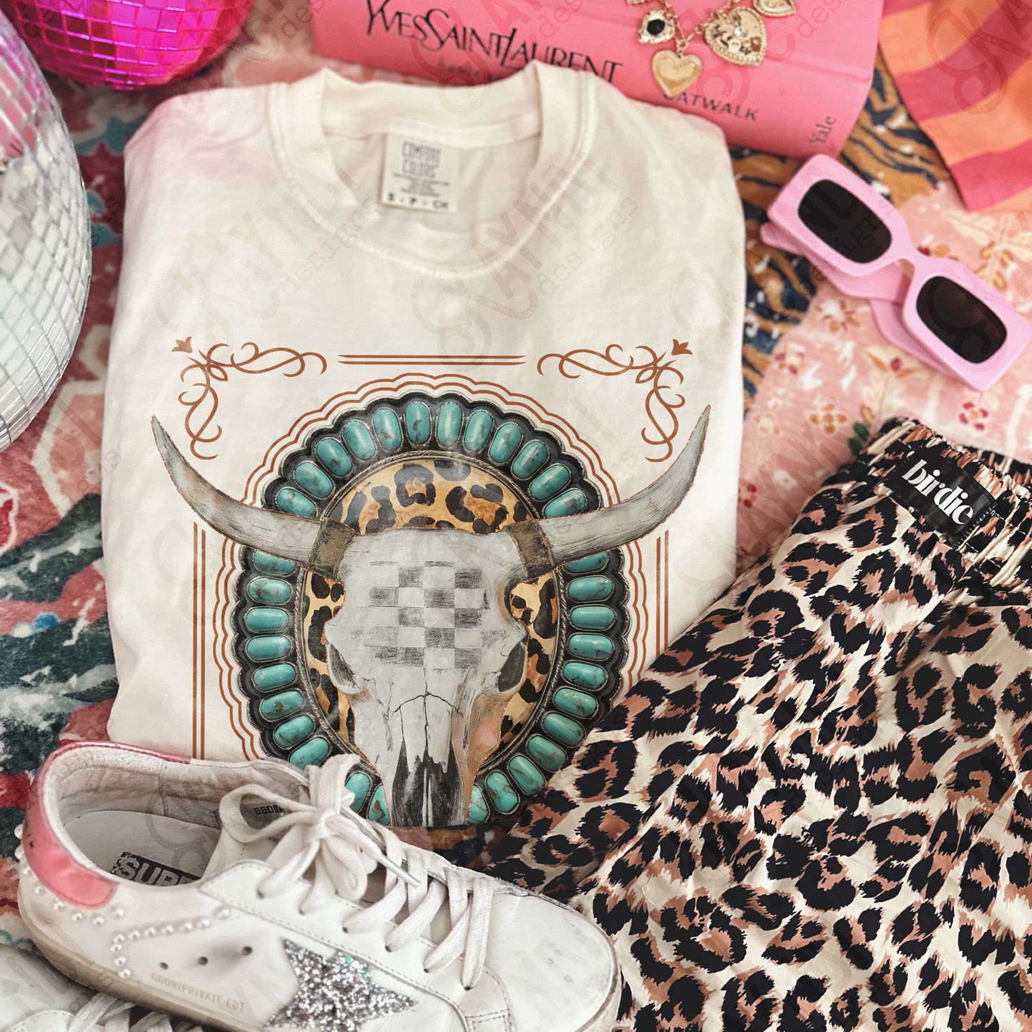 Steer Skull Sublimation Design PNG Digital Download Turquoise Concho