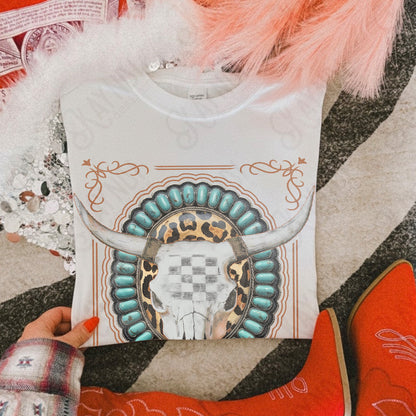 Steer Skull Sublimation Design PNG Digital Download Turquoise Concho