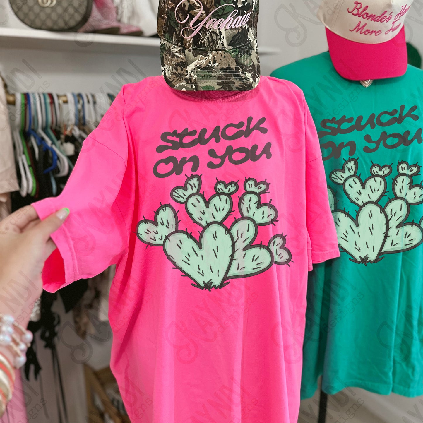 Stuck on You Sublimation Design PNG Digital Download Cactus Hearts