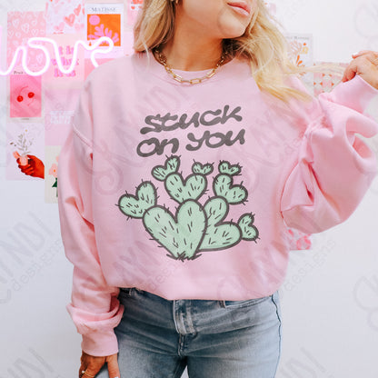 Stuck on You Sublimation Design PNG Digital Download Cactus Hearts