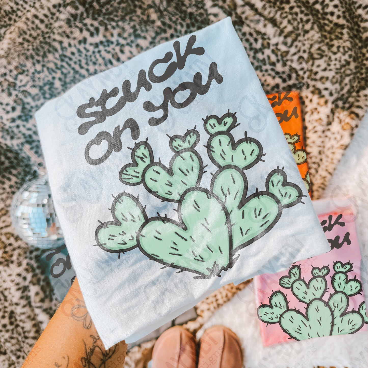 Stuck on You Sublimation Design PNG Digital Download Cactus Hearts