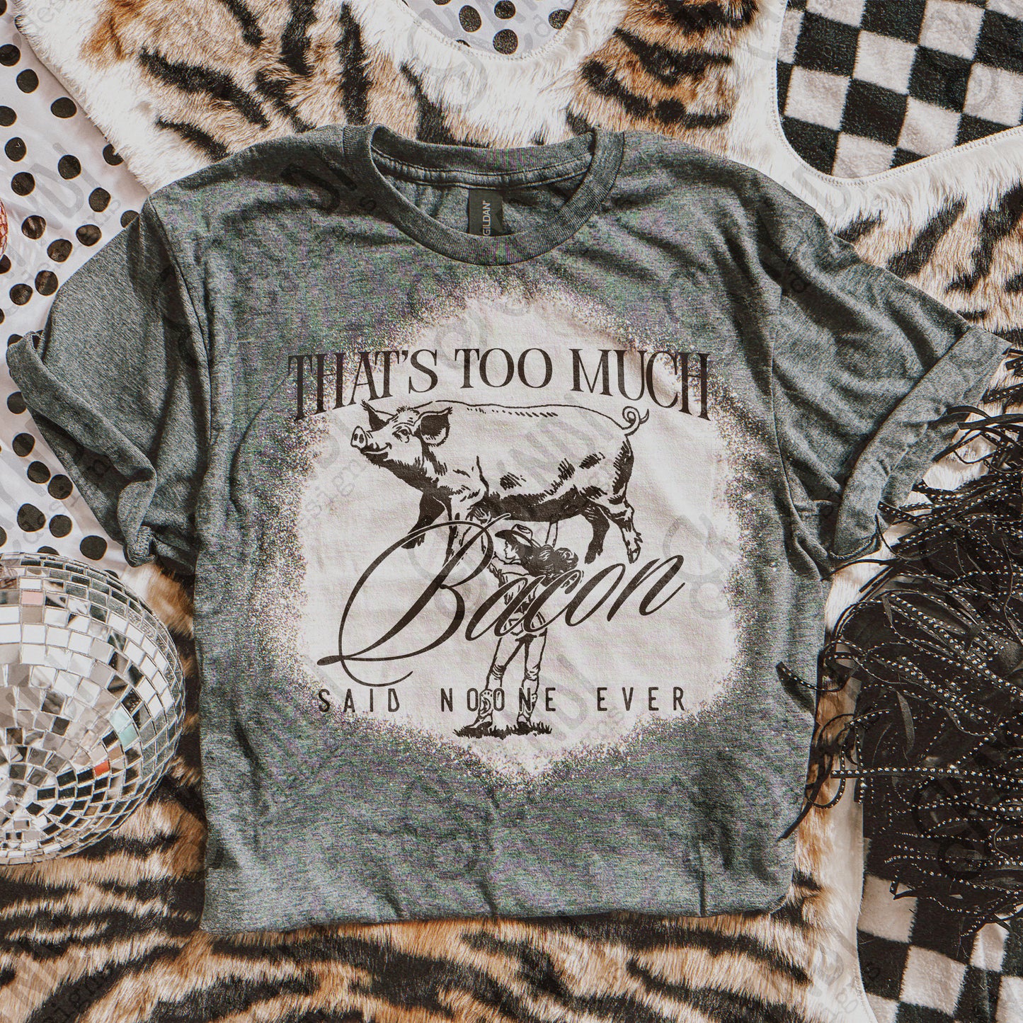 That's Too Much Bacon Sublimation Design PNG Digital Download Pig Rodeo Cowgirl