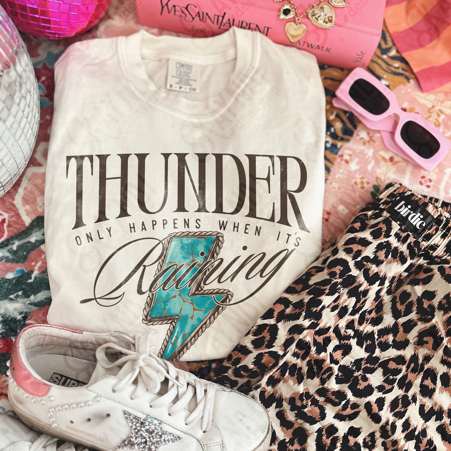 Thunder Only Happens When It's Raining Sublimation Design PNG Digital Download Lightning Turquoise