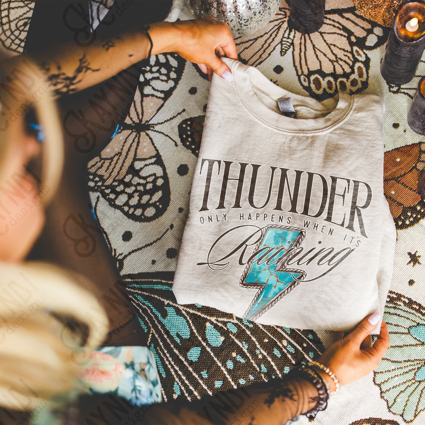 Thunder Only Happens When It's Raining Sublimation Design PNG Digital Download Lightning Turquoise