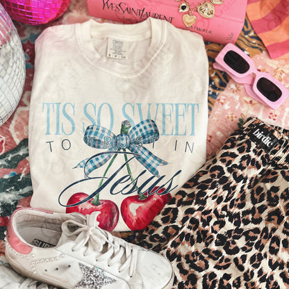 Tis So Sweet to Trust in Jesus Sublimation Design PNG Digital Download Faith Cherries Bow