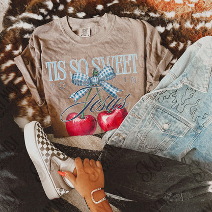 Tis So Sweet to Trust in Jesus Sublimation Design PNG Digital Download Faith Cherries Bow