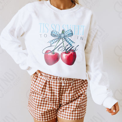 Tis So Sweet to Trust in Jesus Sublimation Design PNG Digital Download Faith Cherries Bow