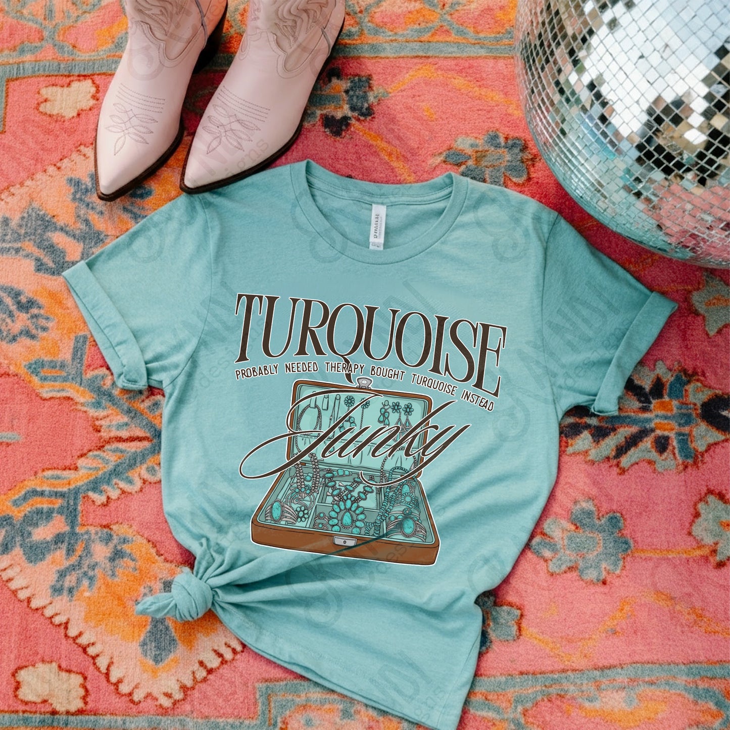 Turquoise Junky Sublimation Design PNG Digital Download Jewelry Therapy