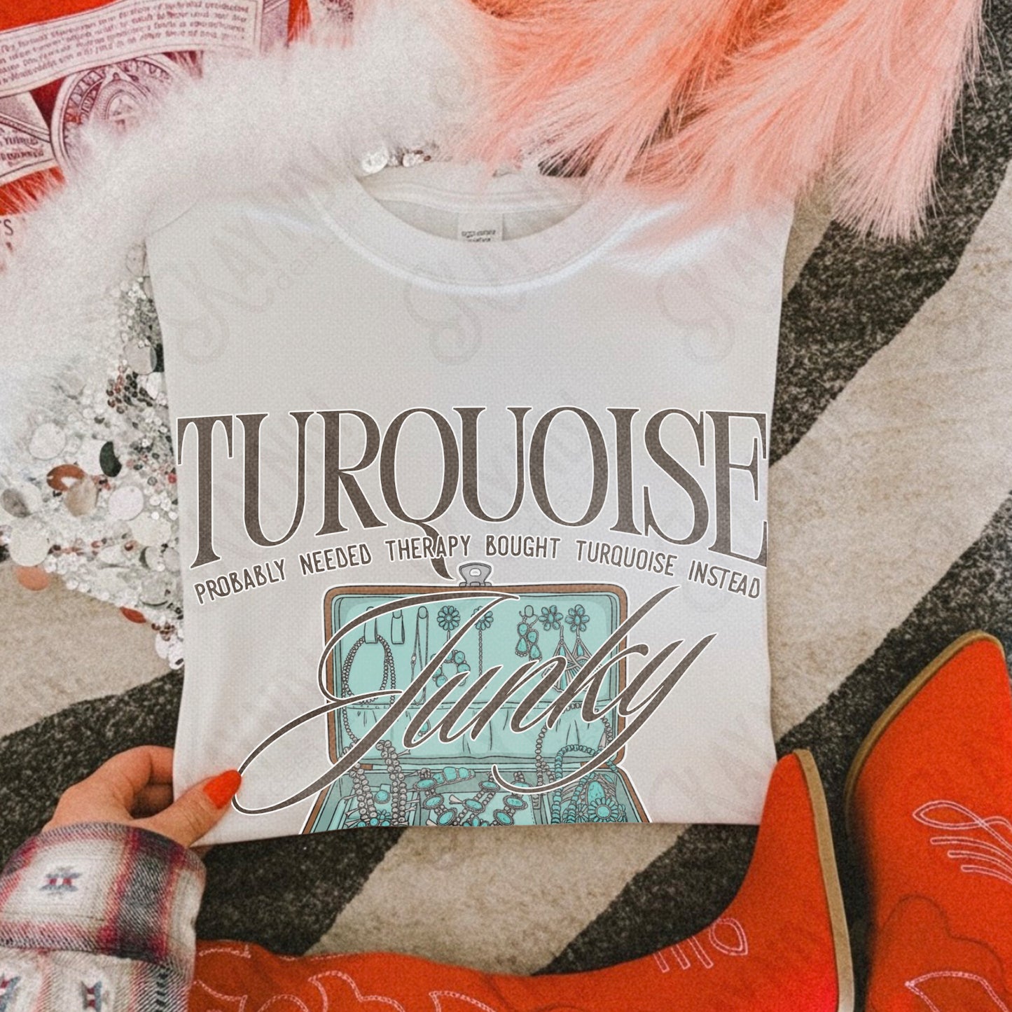 Turquoise Junky Sublimation Design PNG Digital Download Jewelry Therapy