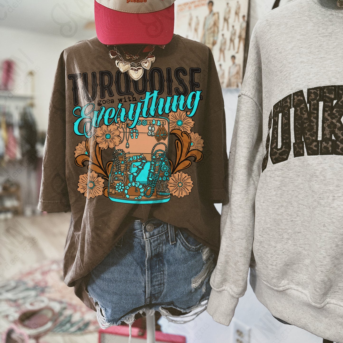 Turquoise Goes with Everything Sublimation Design PNG Digital Download Concho Jewelry