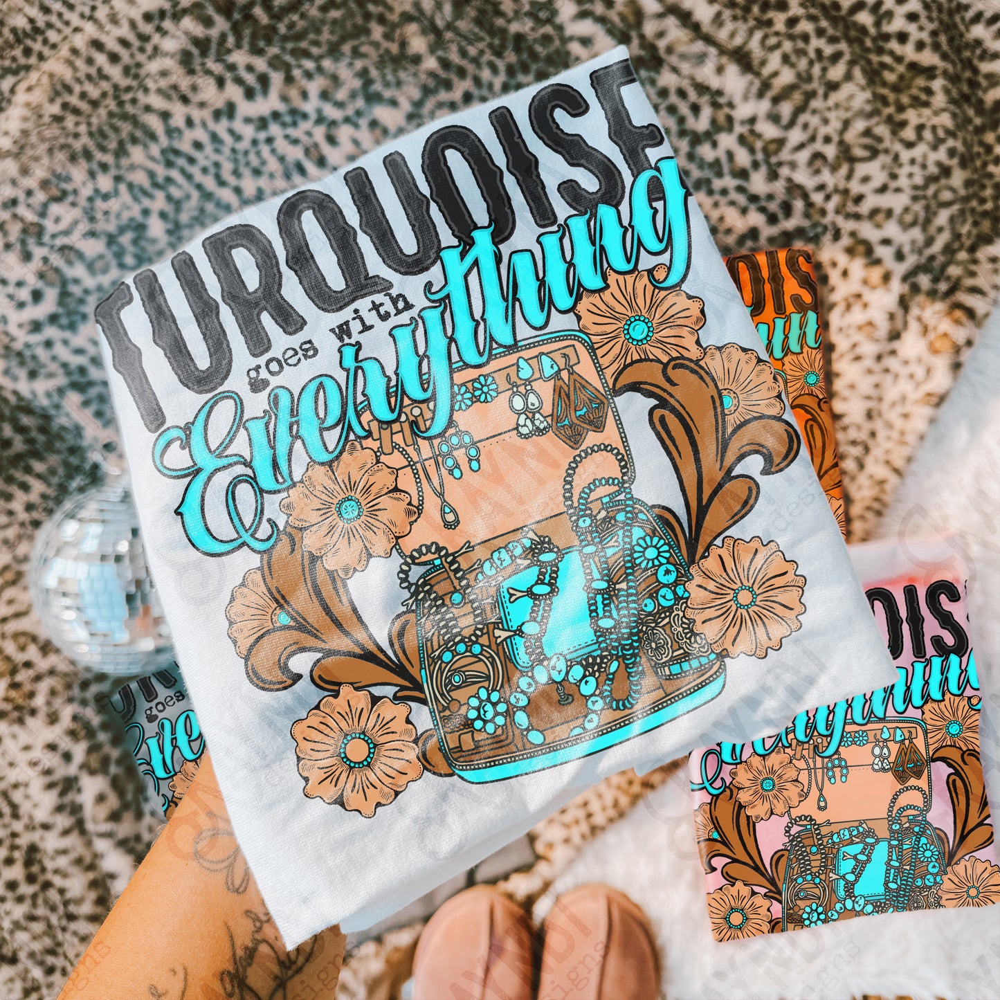 Turquoise Goes with Everything Sublimation Design PNG Digital Download Concho Jewelry