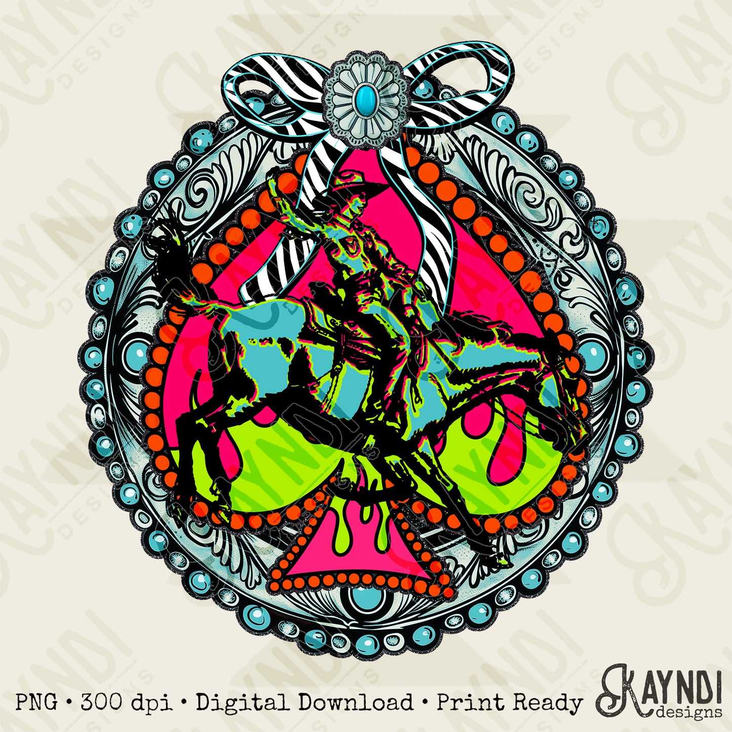 Western Sublimation Design PNG Digital Download Rodeo Neon Turquoise
