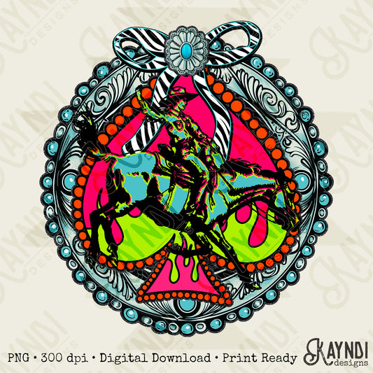 Western Sublimation Design PNG Digital Download Rodeo Neon Turquoise