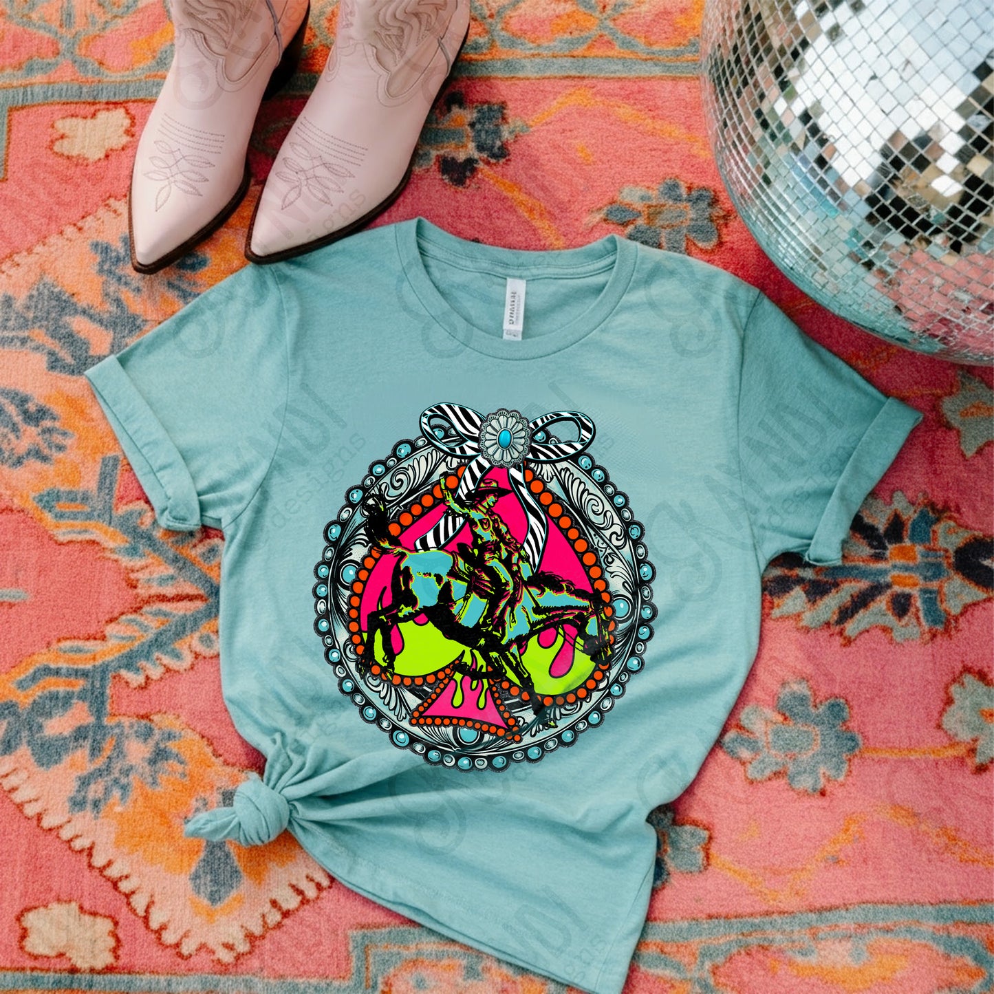 Western Sublimation Design PNG Digital Download Rodeo Neon Turquoise