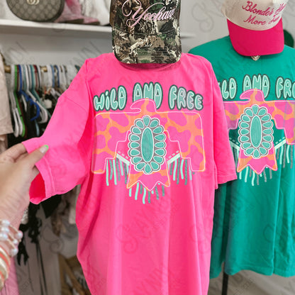 Wild and Free Sublimation Design PNG Digital Download Eagle Turquoise Pink