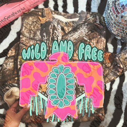 Wild and Free Sublimation Design PNG Digital Download Eagle Turquoise Pink