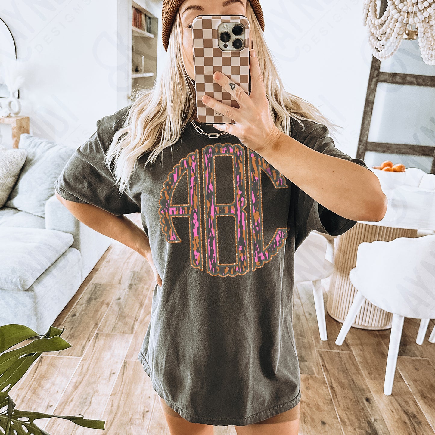 Duck Camo Woodland Pink Glitter Scalloped Monogram Set Sublimation Design PNG Digital Download Printable Gold Camo