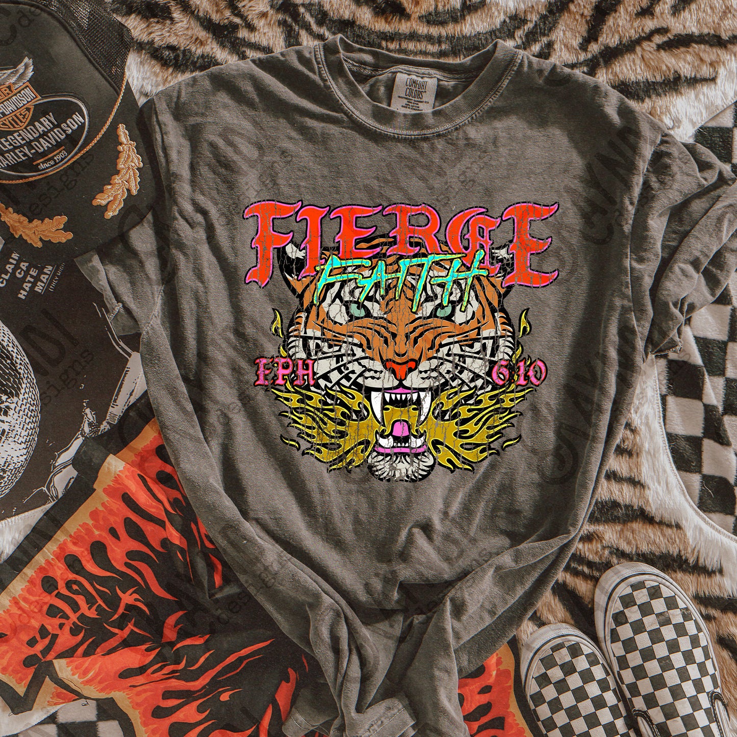 Fierce Faith Tiger Distressed Fierce Faith Collab Design Sublimation Design PNG Digital Download Printable Cute Rock Band Jesus Skull Goth Grunge