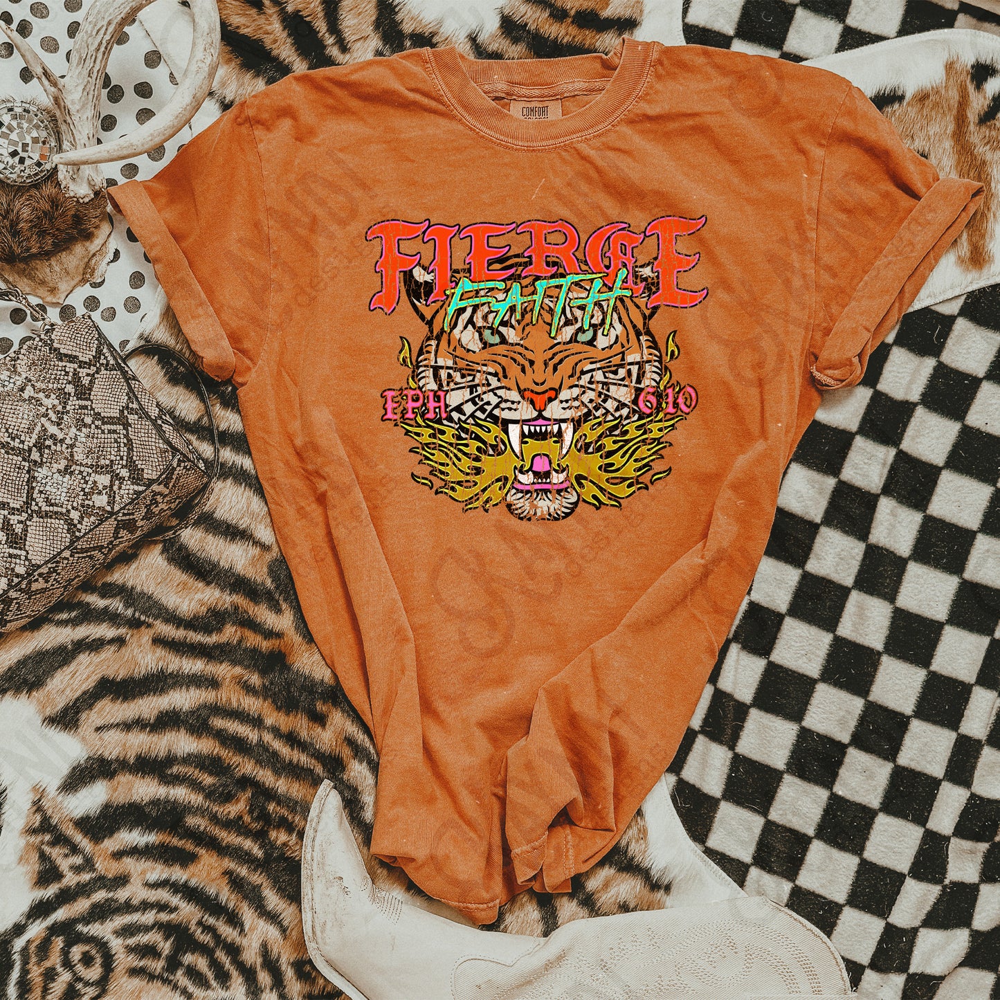 Fierce Faith Tiger Distressed Fierce Faith Collab Design Sublimation Design PNG Digital Download Printable Cute Rock Band Jesus Skull Goth Grunge