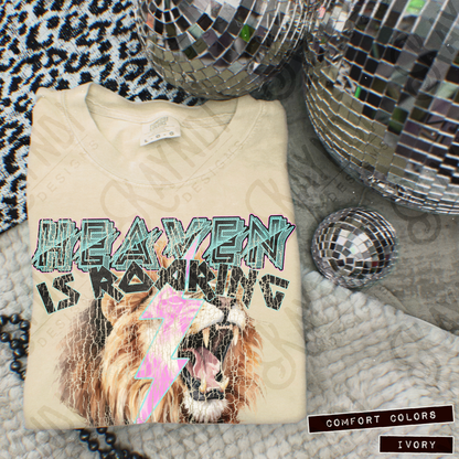 Heaven is Roaring Distressed Black Fierce Faith Collab Design Sublimation Design PNG Digital Download Printable Cute Rock Band Jesus Lion Bolt Goth Grunge