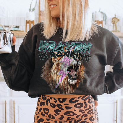 Heaven is Roaring Distressed Black Fierce Faith Collab Design Sublimation Design PNG Digital Download Printable Cute Rock Band Jesus Lion Bolt Goth Grunge