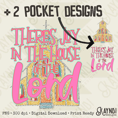 Joy in the House of the Lord with Pocket Fierce Faith Collab Design Sublimation Design PNG Digital Download Printable Cute Church Brushstrokes Glitter Pink Preppy
